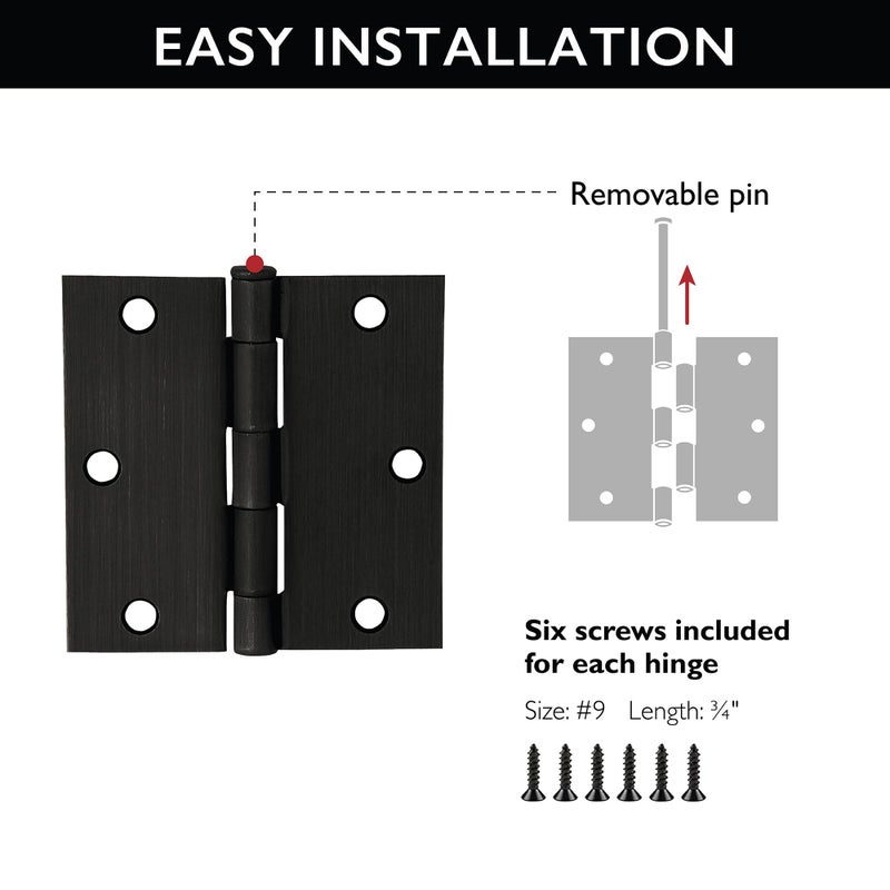 Design House 181495 3.5 x 3.5 Square Corner Hinge, Oil Rubbed Bronze, 3 Count (Pack of 1) - Image 3